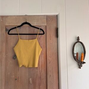 H&M Yellow Ribbed Spaghetti Strap Crop Cami